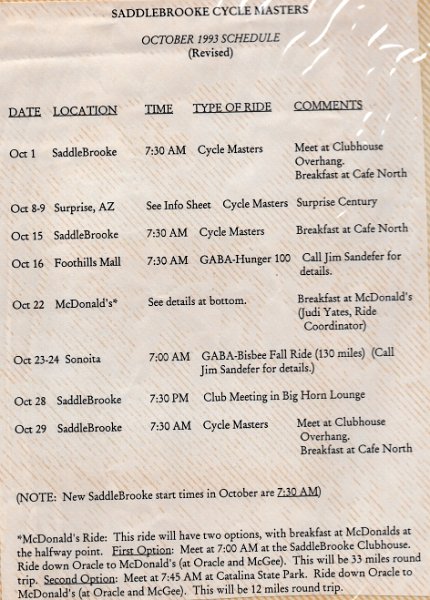 Ride - Oct 1993 - Schedule